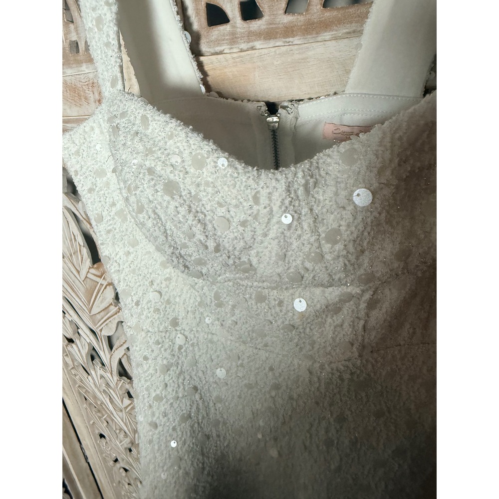 City Studio Ivory White Sequin Bodycon Mini Dress Sweetheart Neck 3/4 NEW - Picture 9 of 9